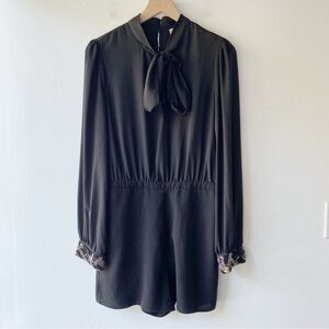 alythea black sequin sleeve long sleeve bow neck romper size l large